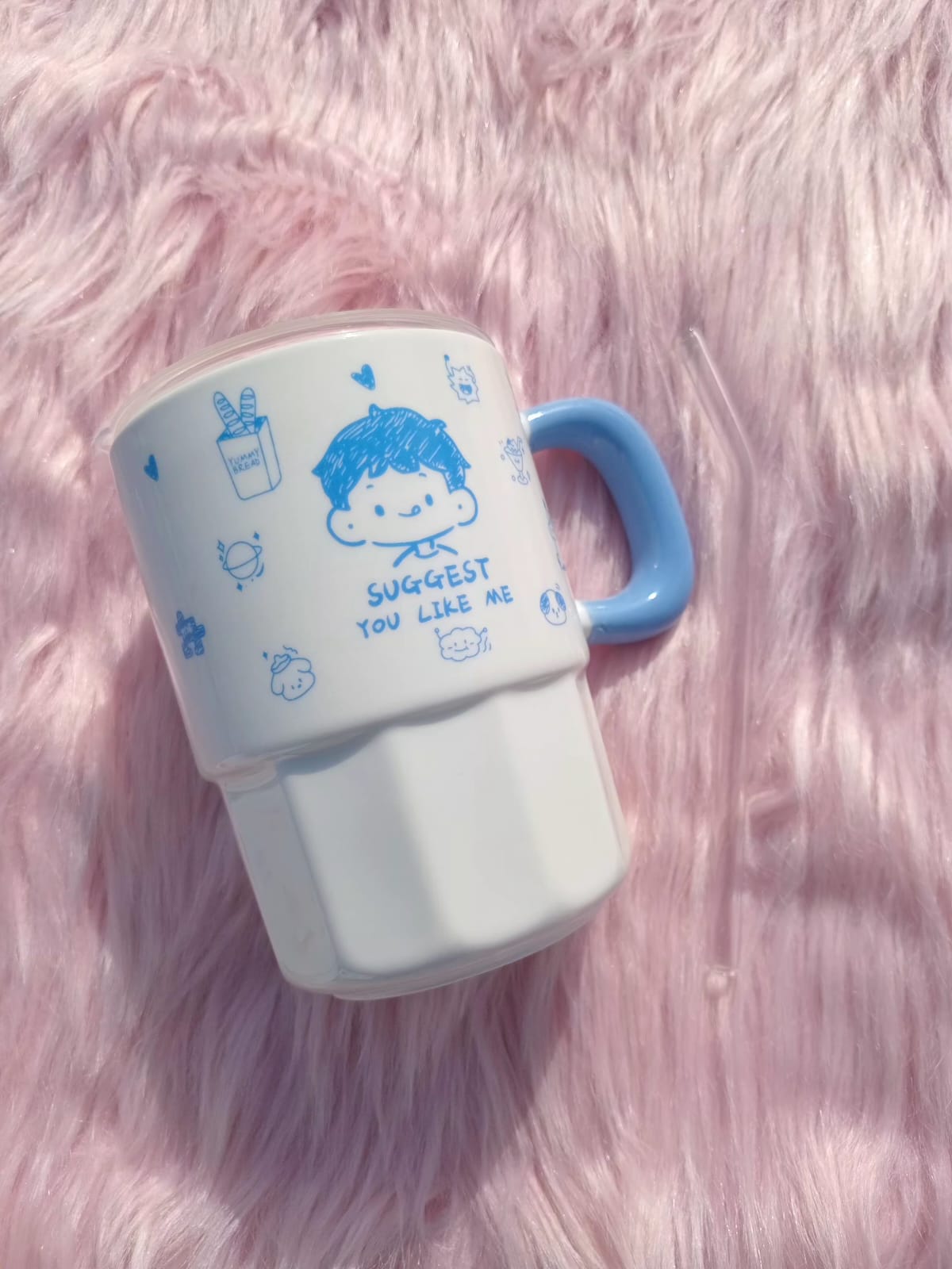 Cartoon Ceramic Mug with Lid and Straw Cartoon Ceramic Mug with Lid and Straw
