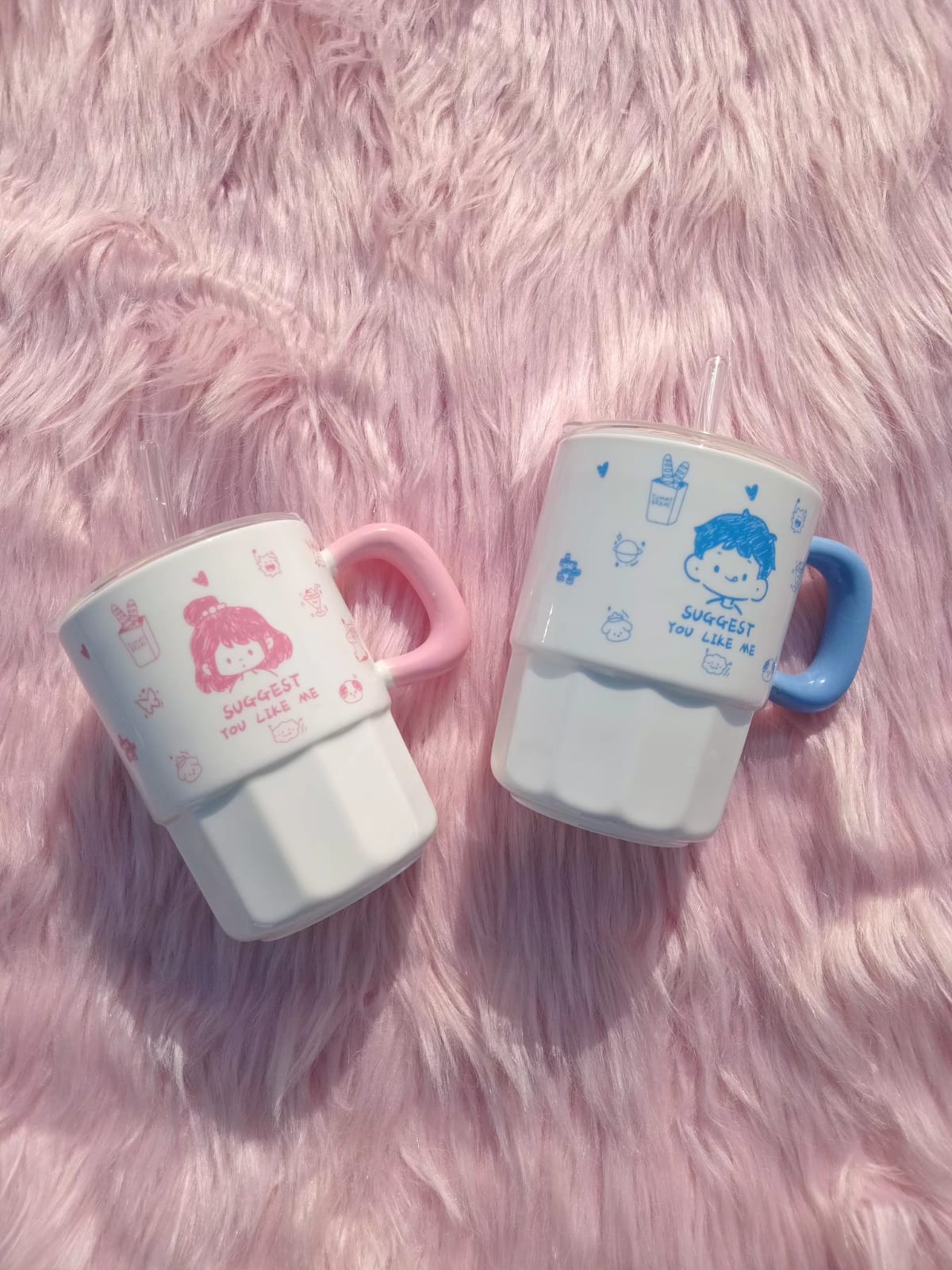 Cartoon Ceramic Mug with Lid and Straw Cartoon Ceramic Mug with Lid and Straw