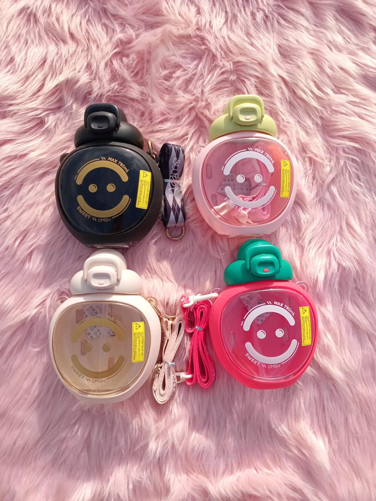 Smiley Water Bottle with Shoulder Strap Smiley Water Bottle with Shoulder Strap
