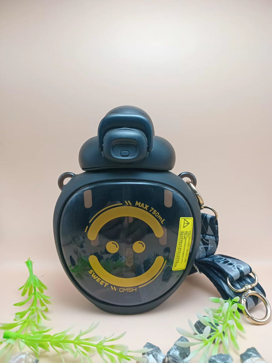 Smiley Water Bottle with Shoulder Strap