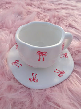 Bow Charm Ceramic Tea Cup & Saucer Set