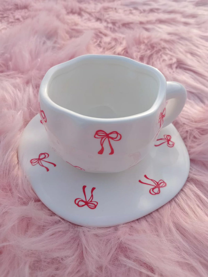 Bow Charm Ceramic Tea Cup & Saucer Set