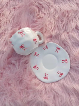 Bow Charm Ceramic Tea Cup & Saucer Set