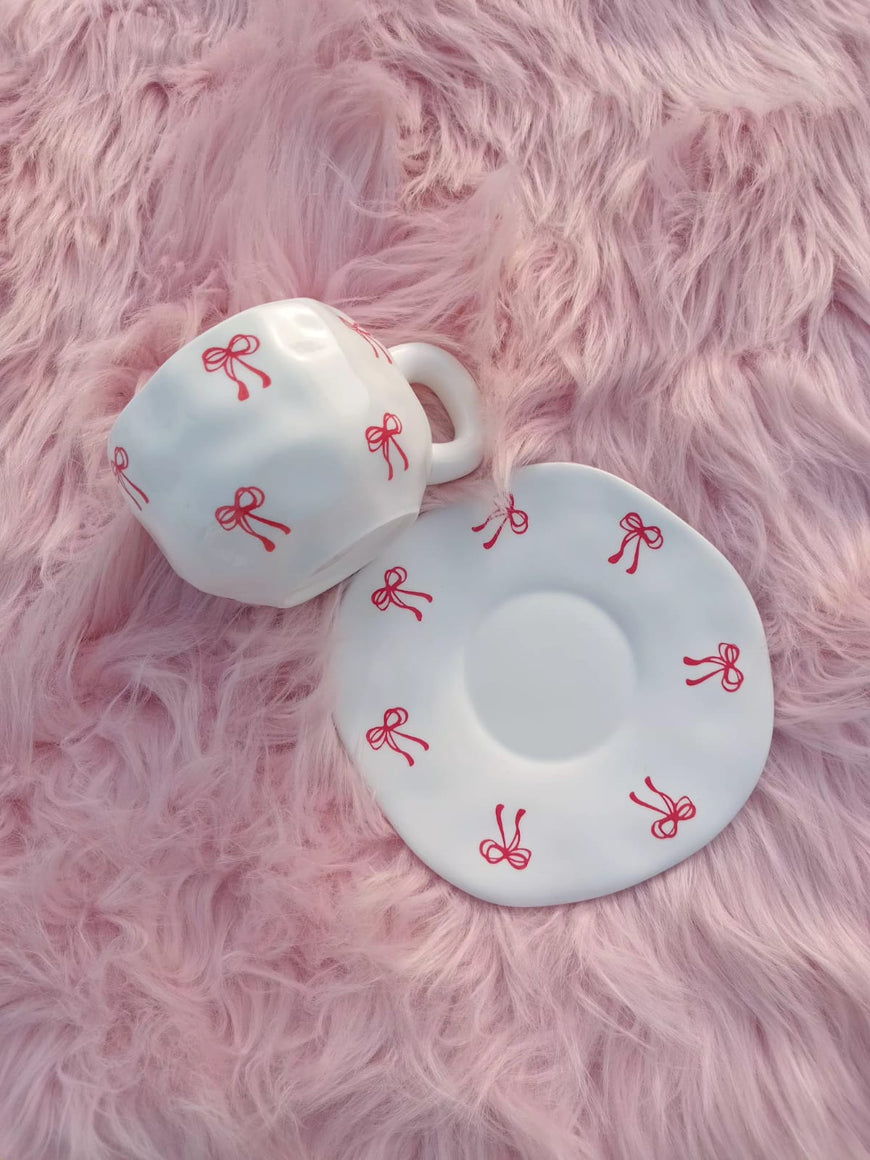 Bow Charm Ceramic Tea Cup & Saucer Set