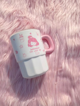 Cartoon Ceramic Mug with Lid and Straw