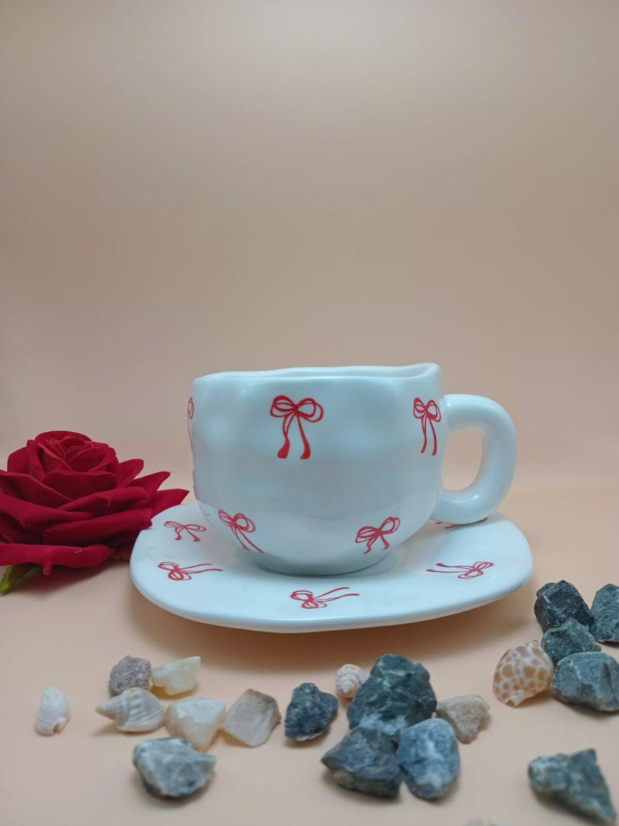 Bow Charm Ceramic Tea Cup & Saucer Set