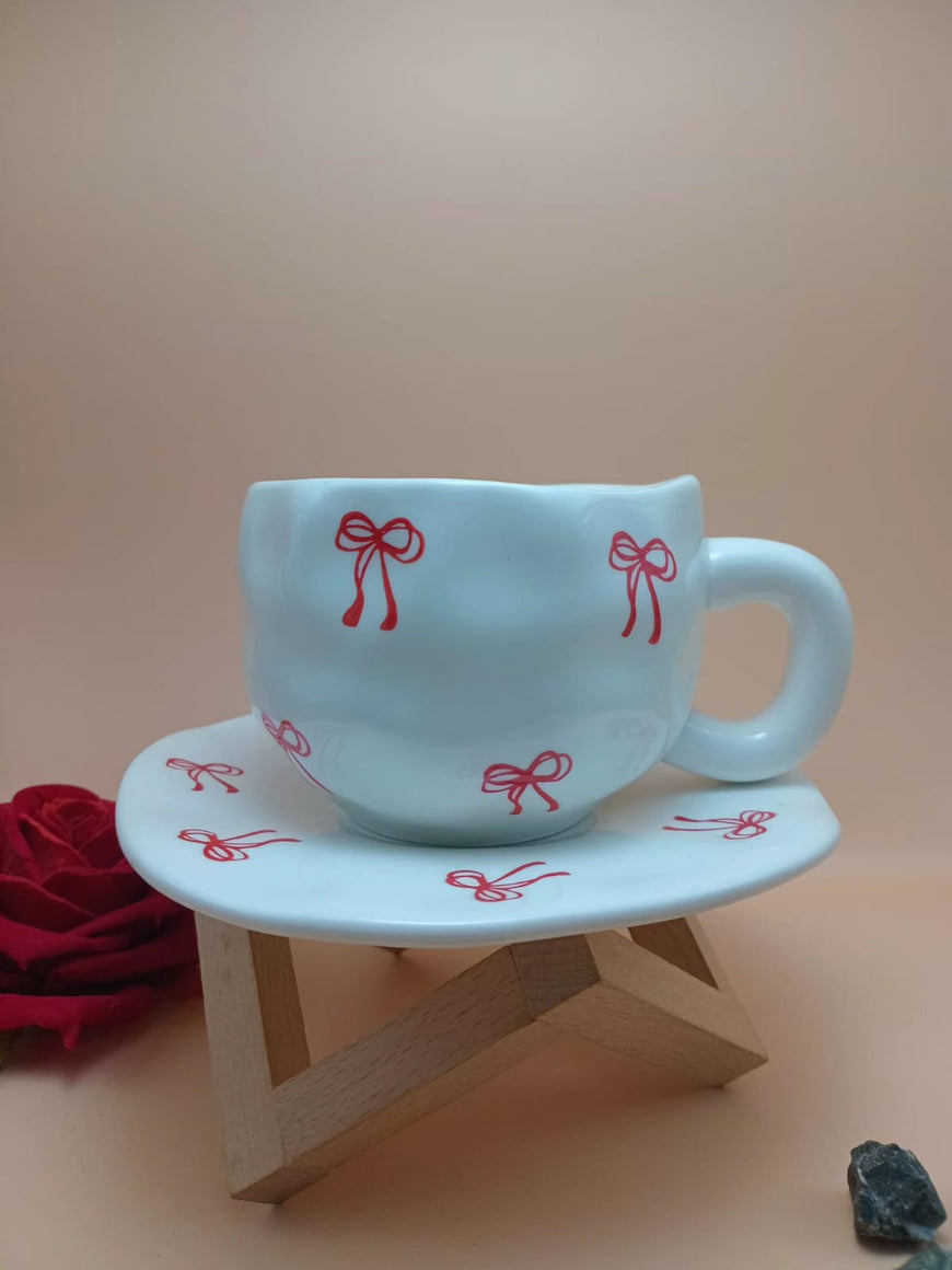 Bow Charm Ceramic Tea Cup & Saucer Set