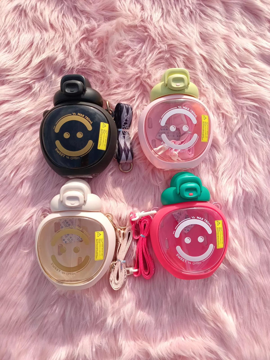 Smiley Water Bottle with Shoulder Strap